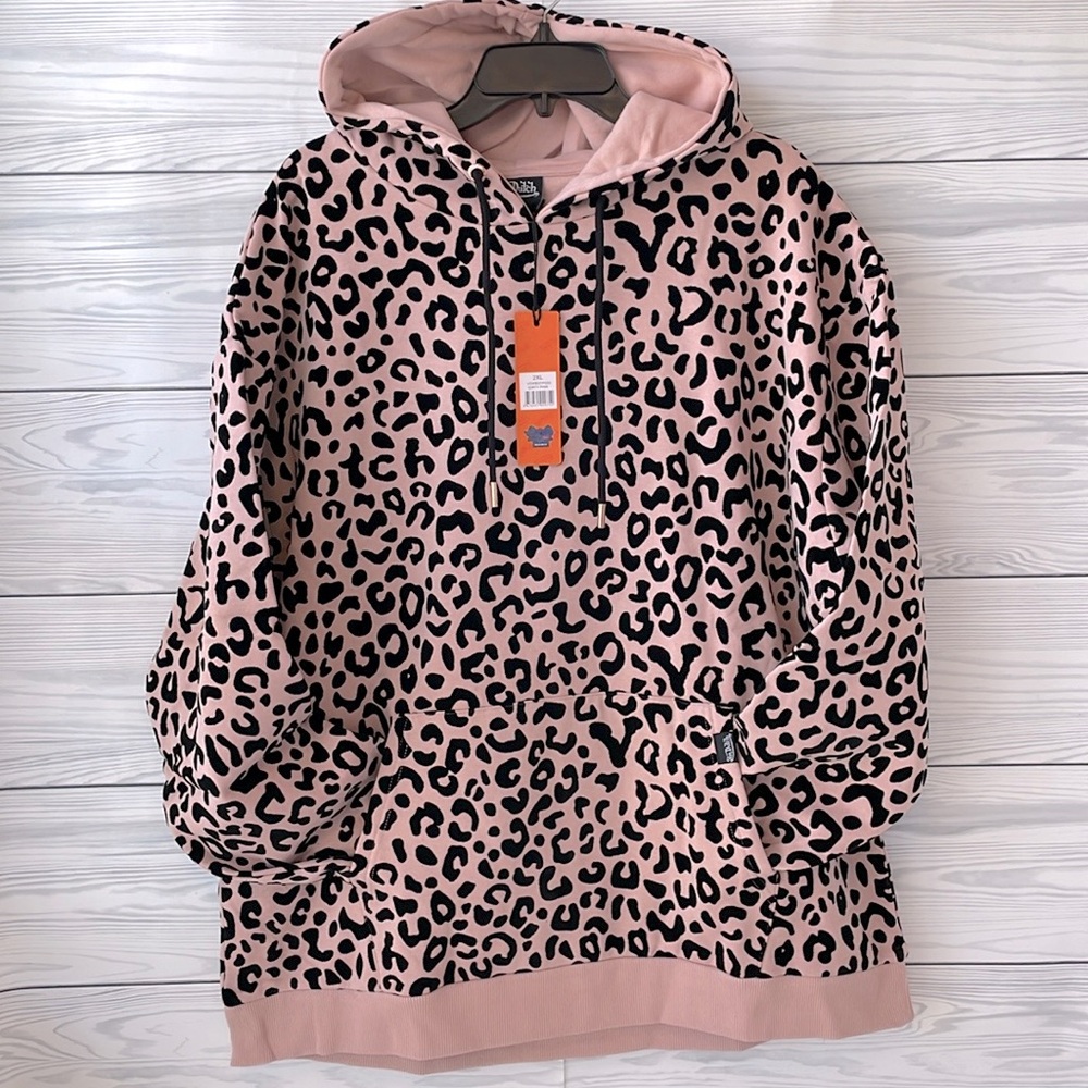 VON DUTCH Unisex Dirty Pink Cheetah‎ Animal Print Hoodie